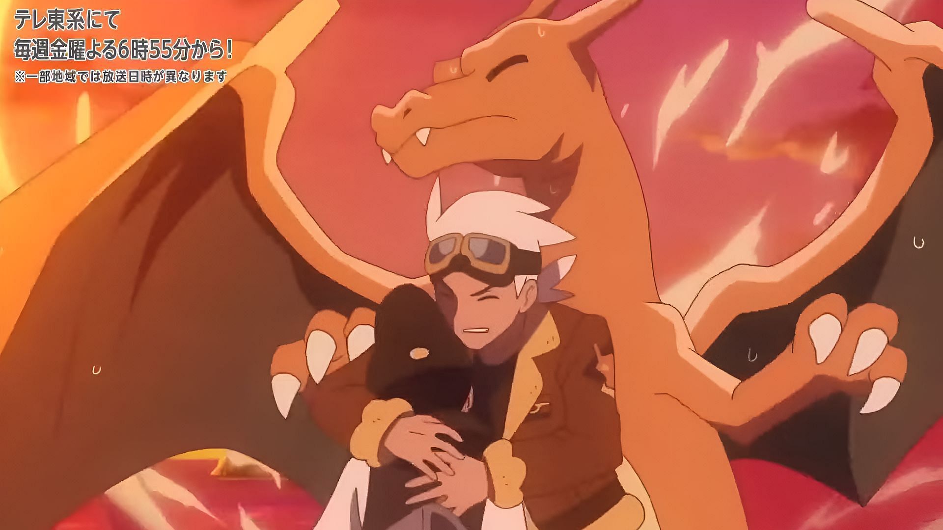 Charizard protects Friede and Roy in Pokemon Horizons Episode 33 (Image via The Pokemon Company)