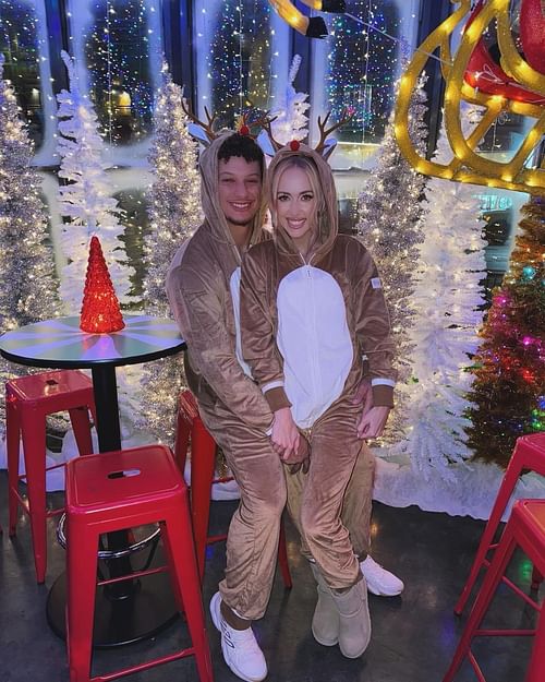 Patrick and Brittany Mahomes in reindeer onesies. Credit: Brittany Mahomes (IG)