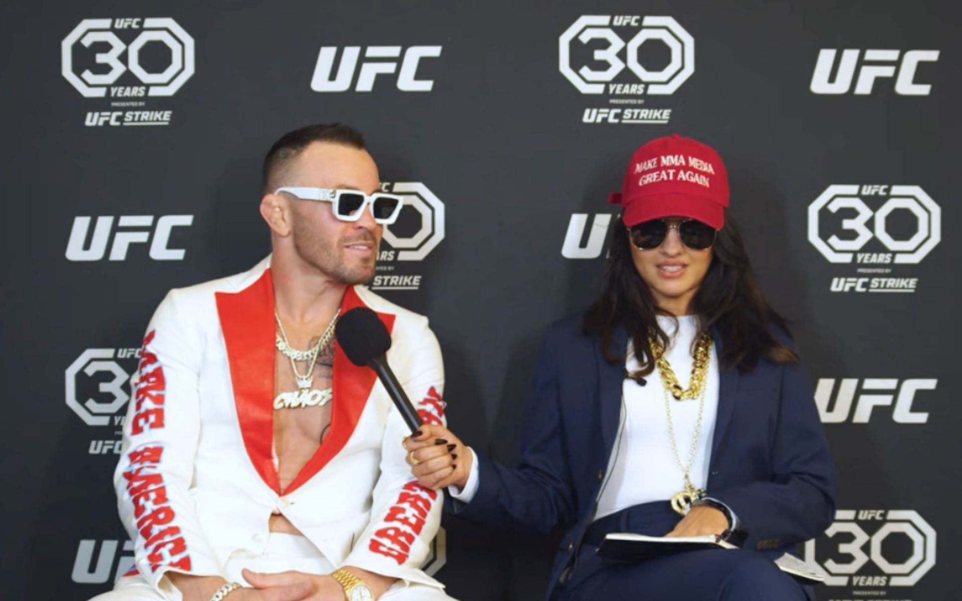 Colby Covington (left) speaks with Nina-Marie Daniele (right) ahead of UFC 296 [Photo Courtesy of Nina Drama on YouTube]