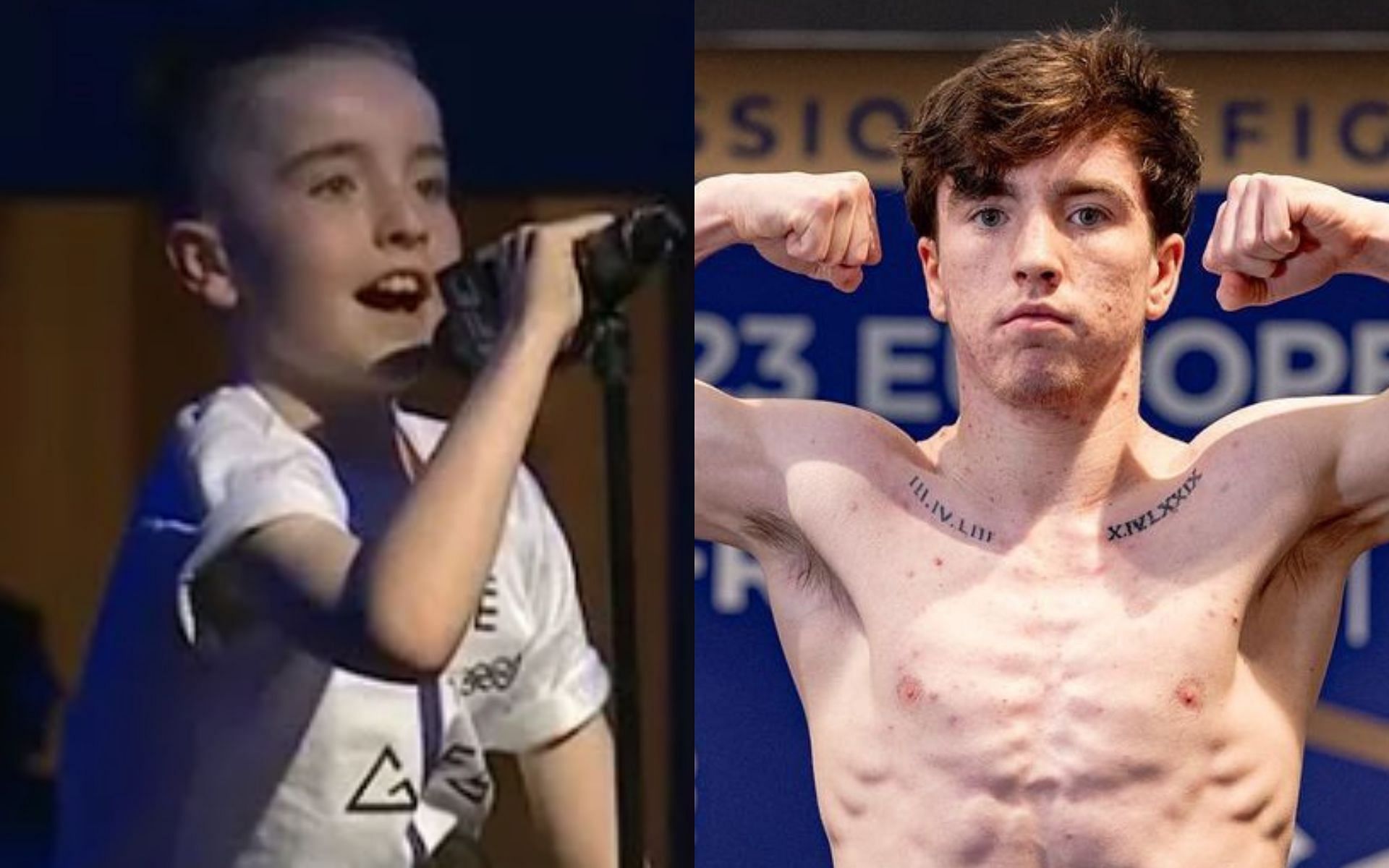 A young Nate Kelly (left) Nate Kelly now (right) [Image courtesy @MirrorFighting on YouTube and @natekellymma on Instagram]