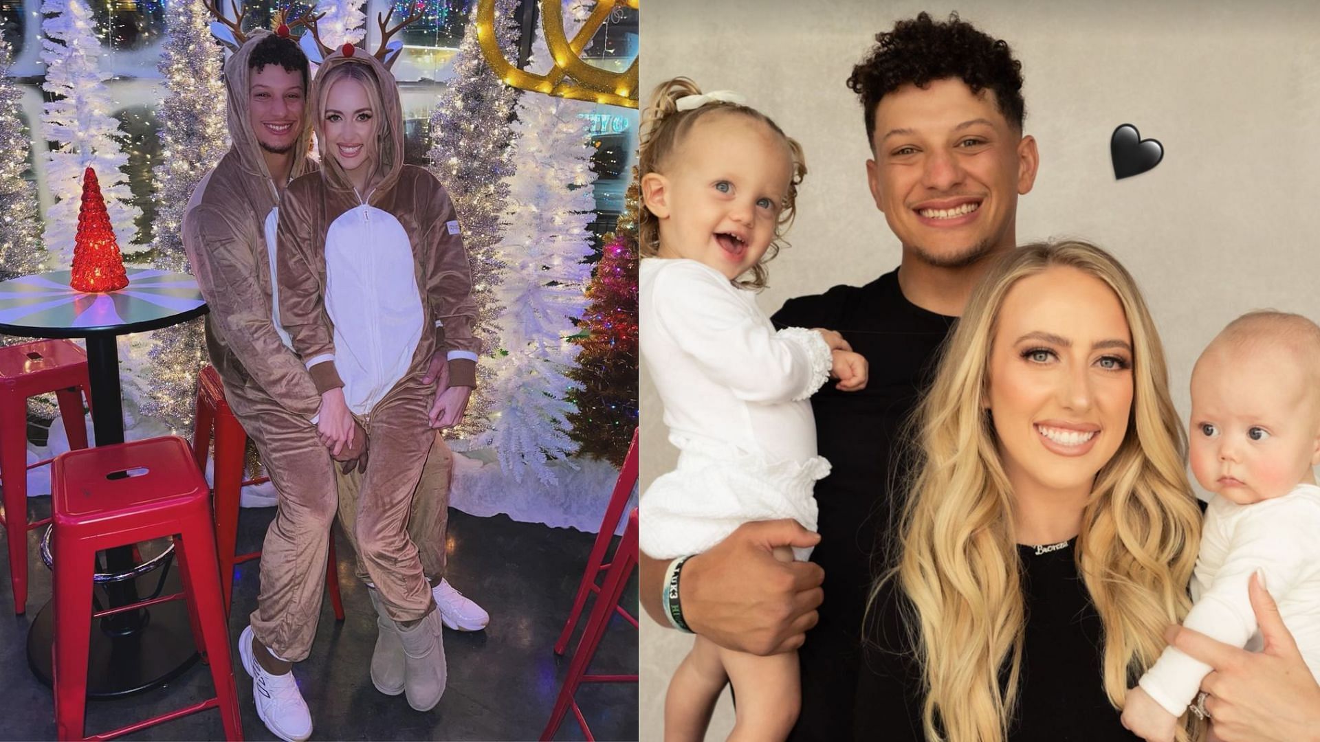 Patrick and Brittany Mahomes (left) pose for stunning Christmas portrait with holidays around the corner