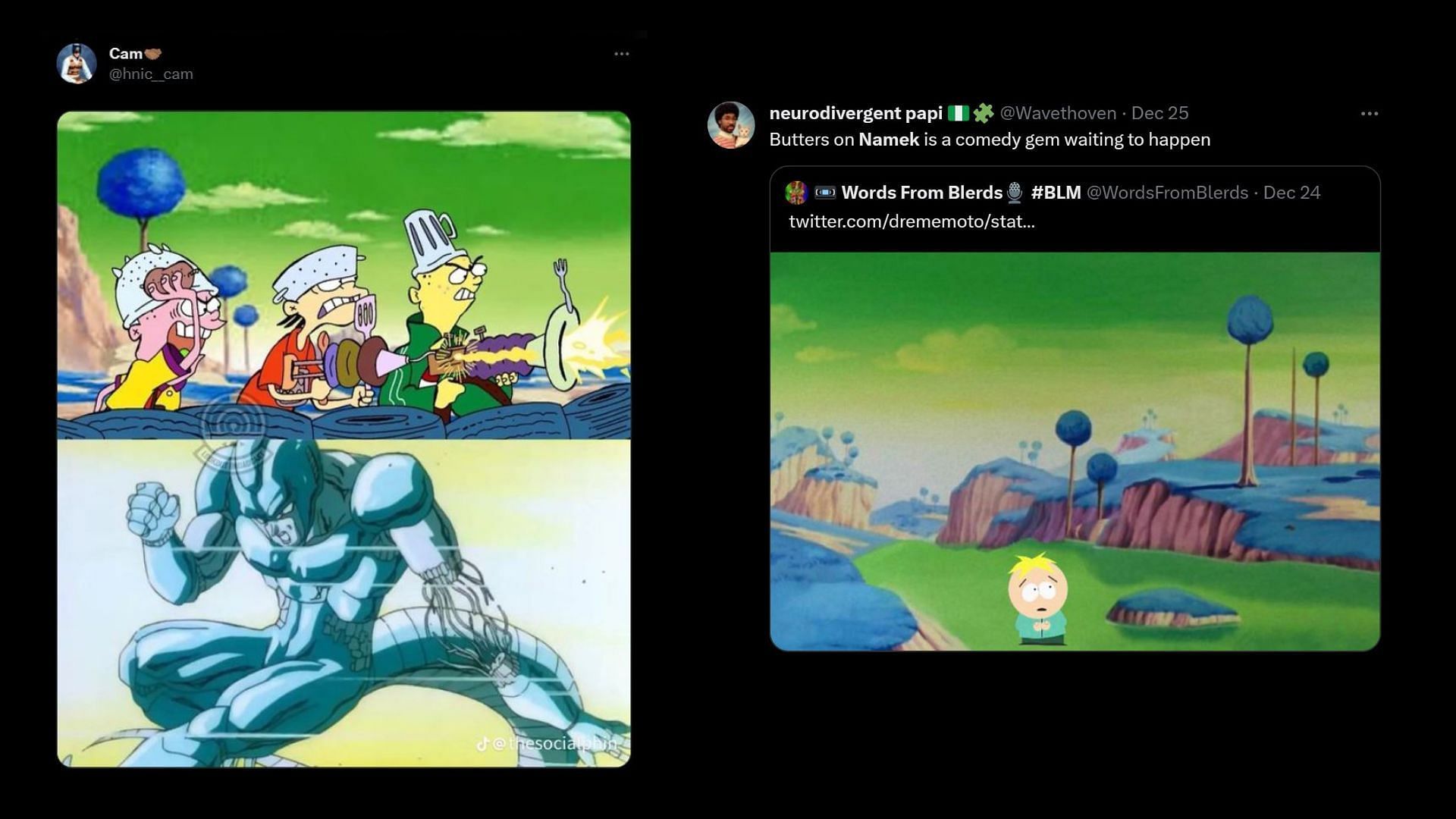 Screenshot of fans&#039; iterations of the Namek meme trend (Image via Sportskeeda/X)