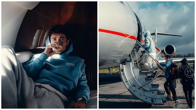 Charles Leclerc enjoys the off-season onboard private jet with friends