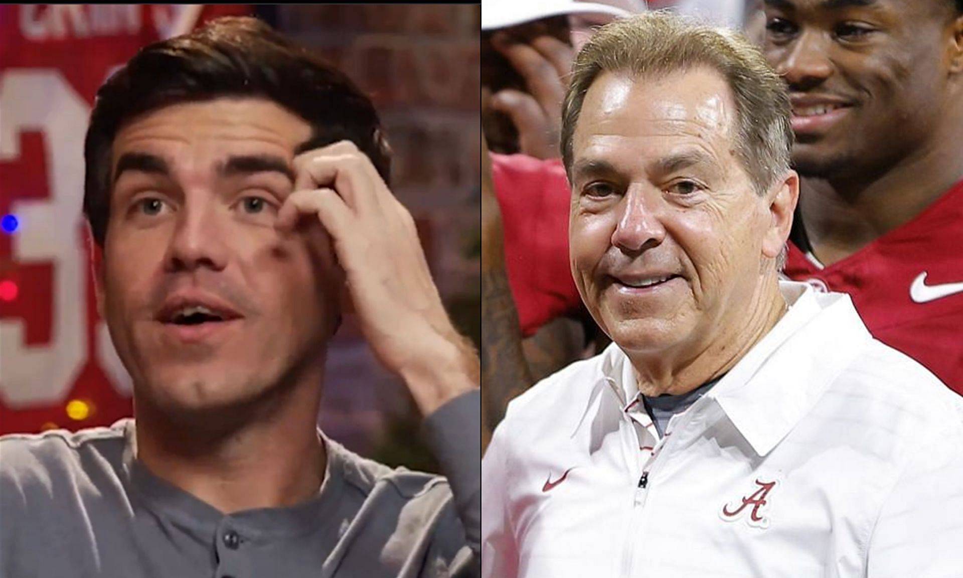 Jake Crain (a still from Crain &amp; Company), Nick Saban (right)