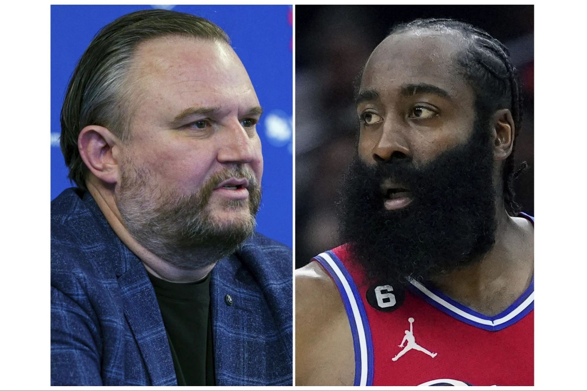 James Harden (right) says Daryl Morey (left) promised to offer him a max contract in the offseason, but never fulfilled his promise (AP Photo)
