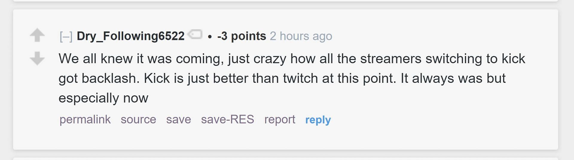 Redditor u/Dry_Following6522&#039;s comment (Image via r/LivestreamFail subreddit)