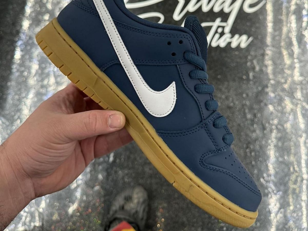 Nike SB Dunk Low Navy/White-Gum Light Brown sneakers (Image via SBD)