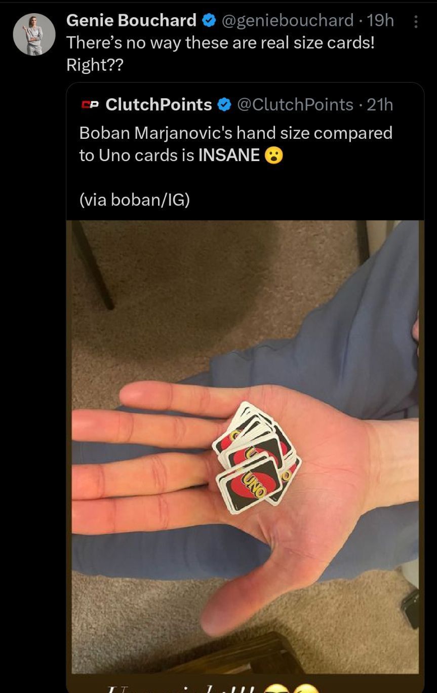 Boban Marjanovic hand size: UNO cards photo on Instagram looks fake