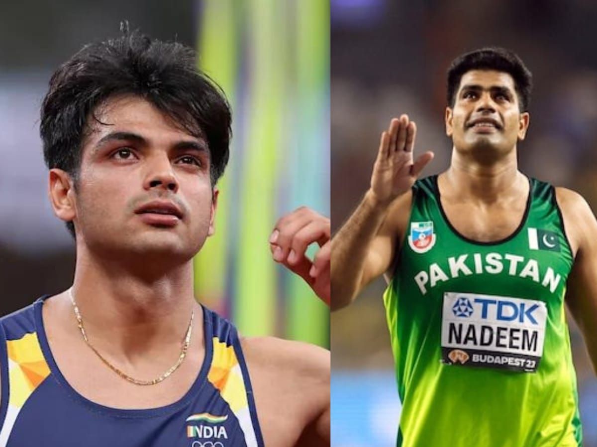 Arshad Nadeem and Neeraj Chopra. (Photo Credits: Olympics.com/Getty)