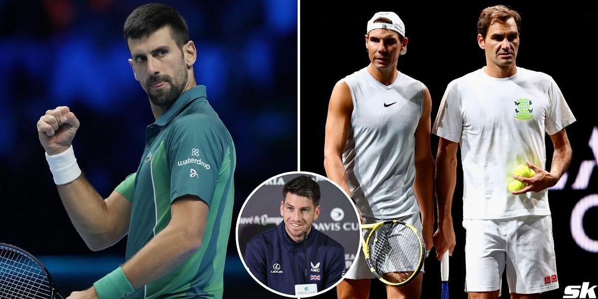 Novak Djokovic, Rafael Nadal, Roger Federer and Cameron Norrie (inset)