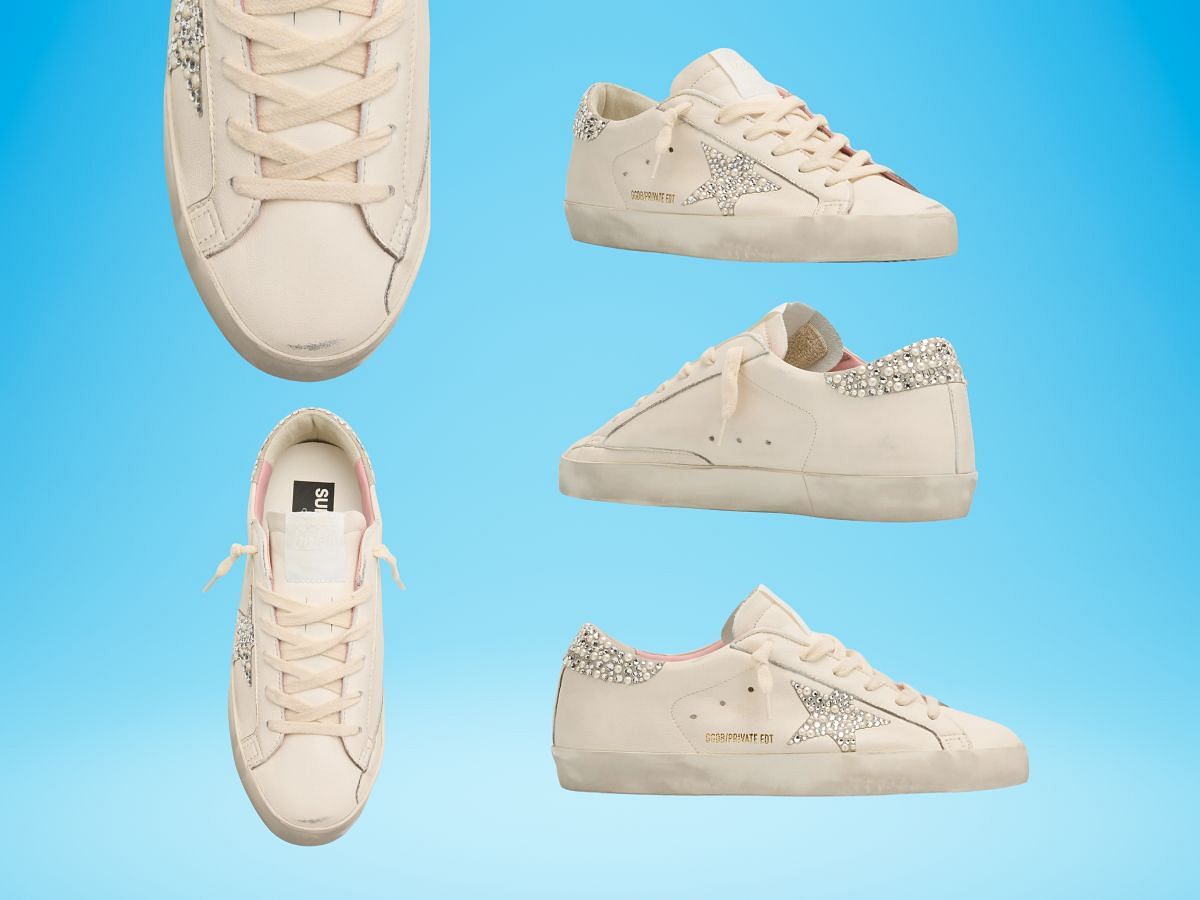 Golden Goose Superstar Swarovski Pearly Leather Low-Top Sneakers (Image via Neiman Marcus)