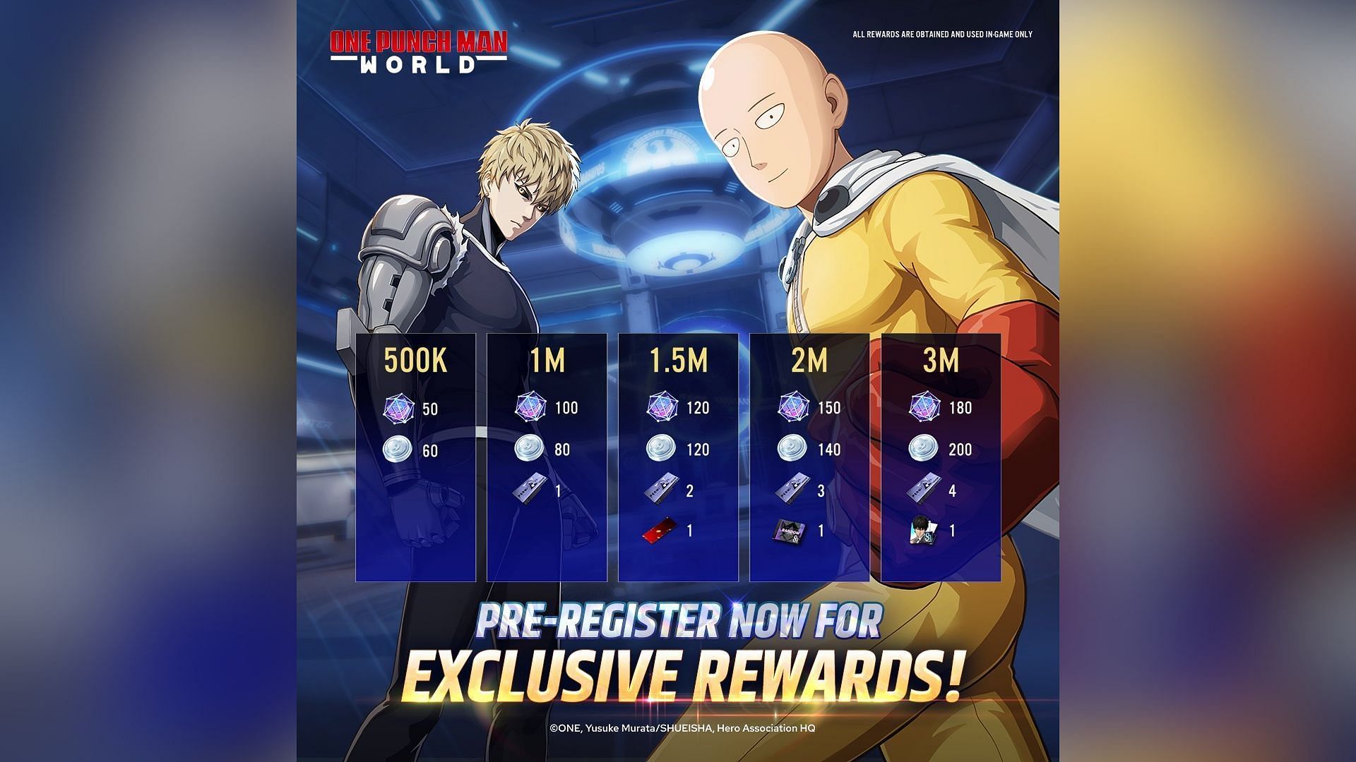 Pre-registration rewards for One Punch Man (Image via Perfect World)