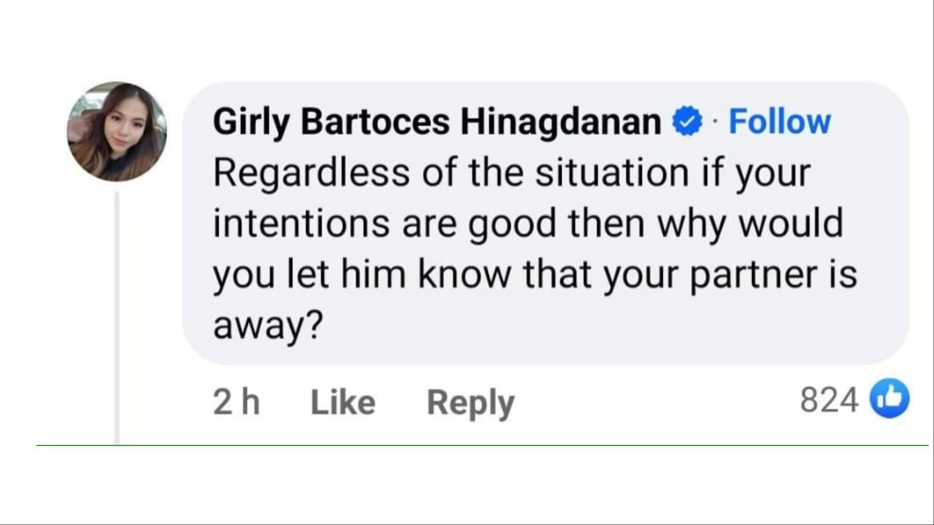 A netizen suspects Bianca Manalo. (Image via Facebook/Girly Bartoces Hinagdanan)