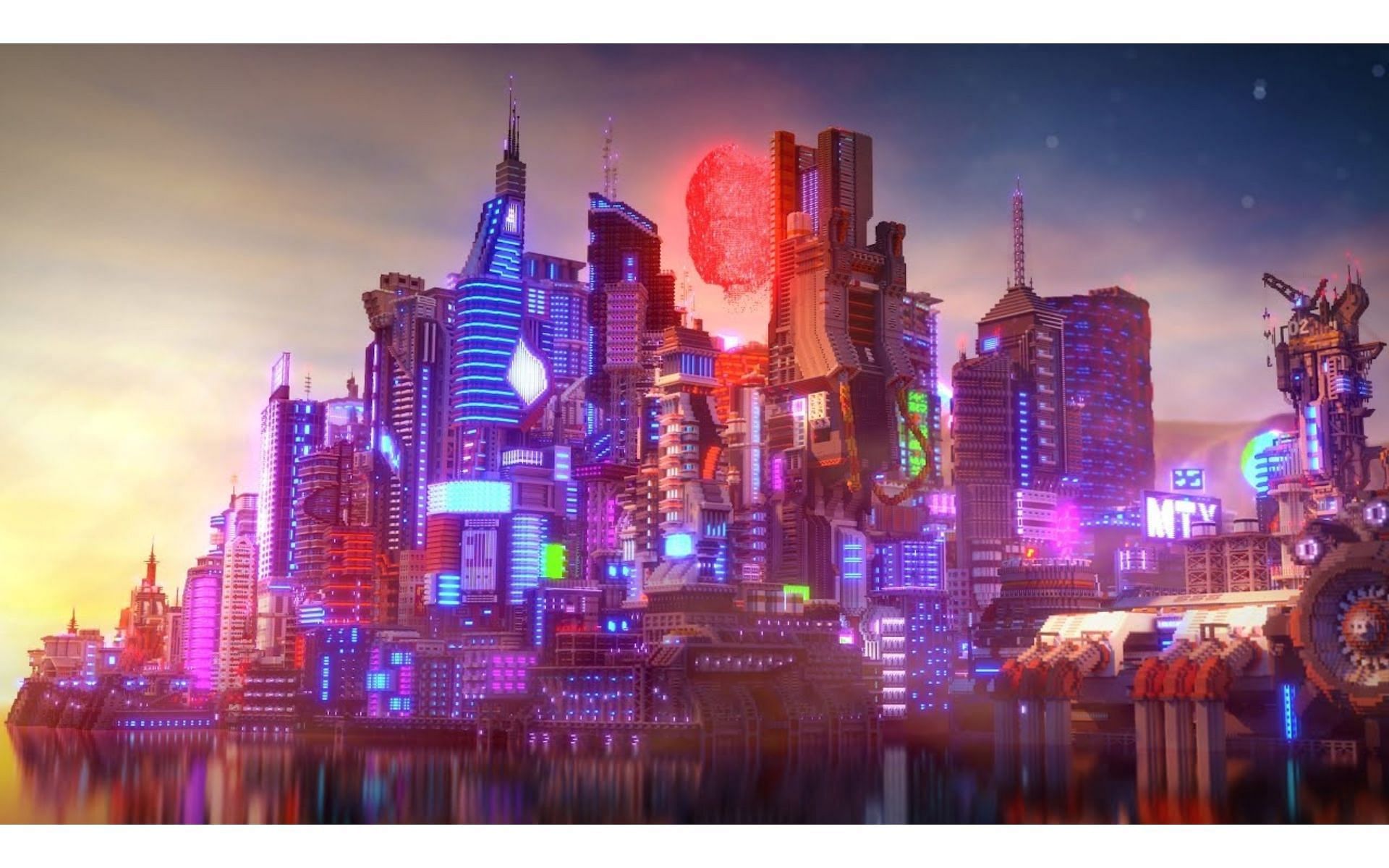 A cyberpunk city build (Image via YouTube/Elysium Fire)
