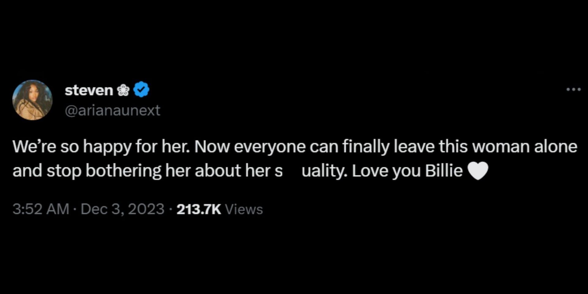 Netizens express their admiration for Billie. (Image via X/@arianaunext)