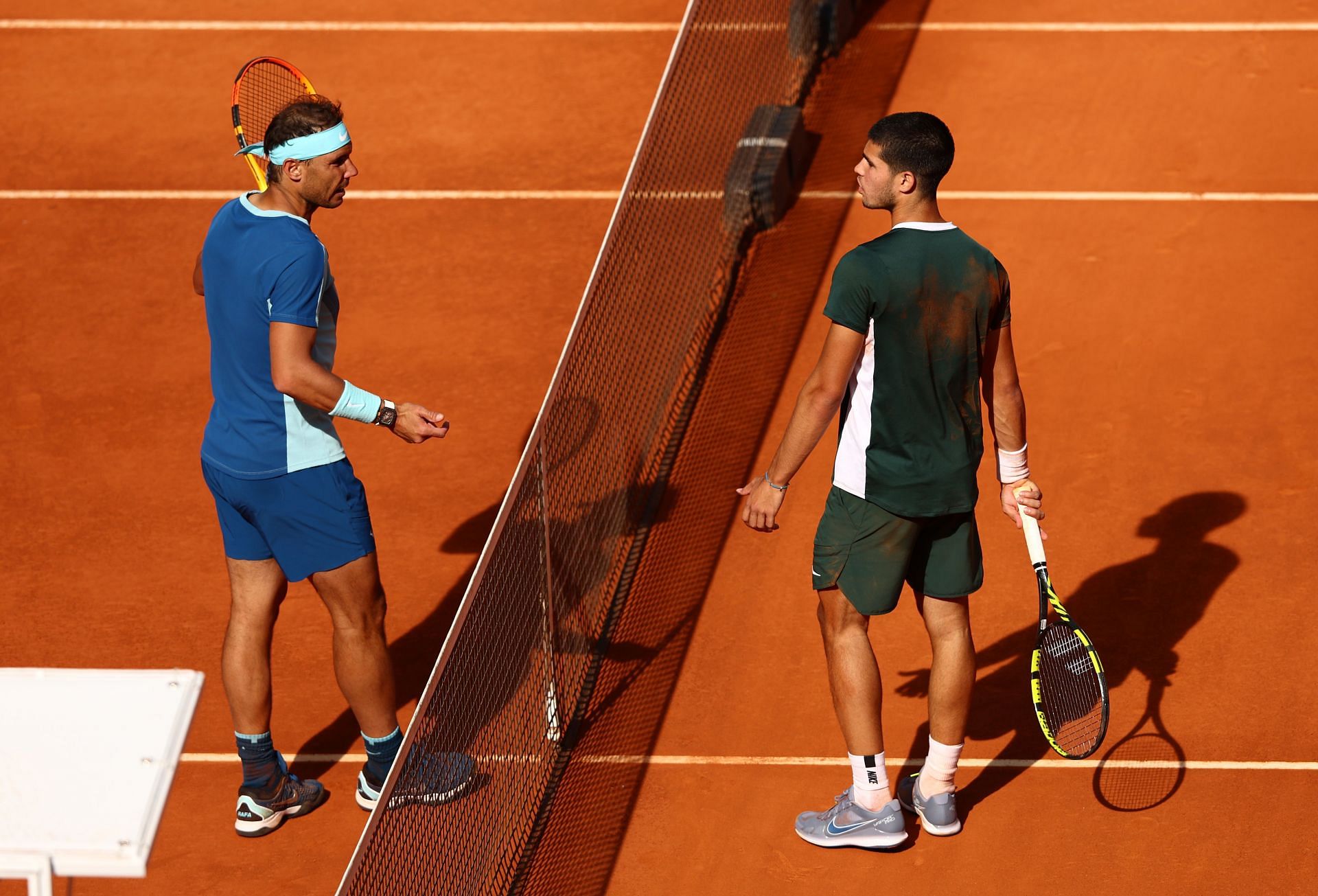 Rafael Nadal (left) and Carlos Alcaraz