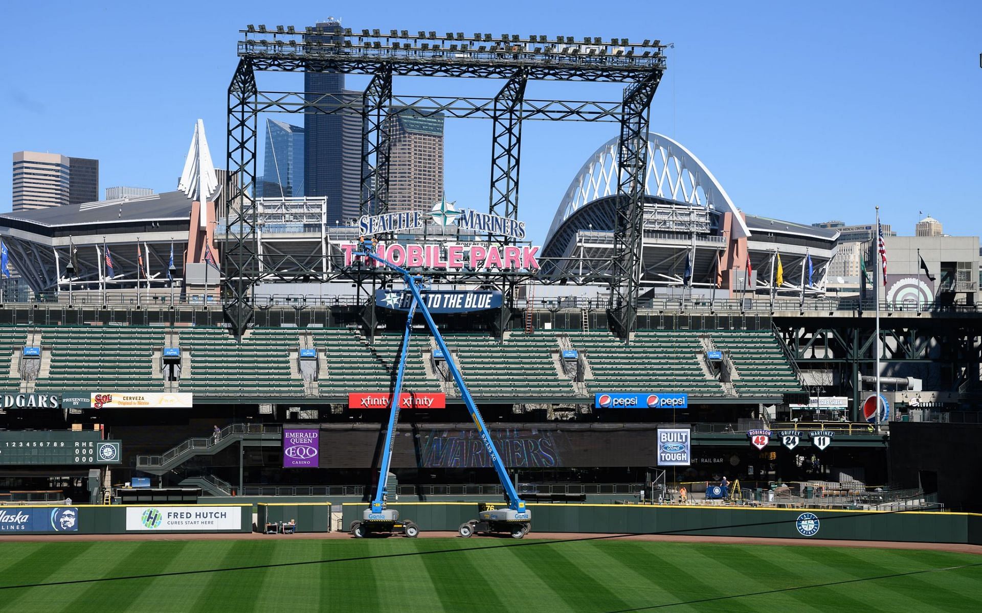 Left field stands with the T-Mobile Park logo on top