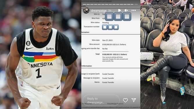 IG model Paige shares screenshot of alleged $100,000 wire transfer with Anthony Edwards' initials