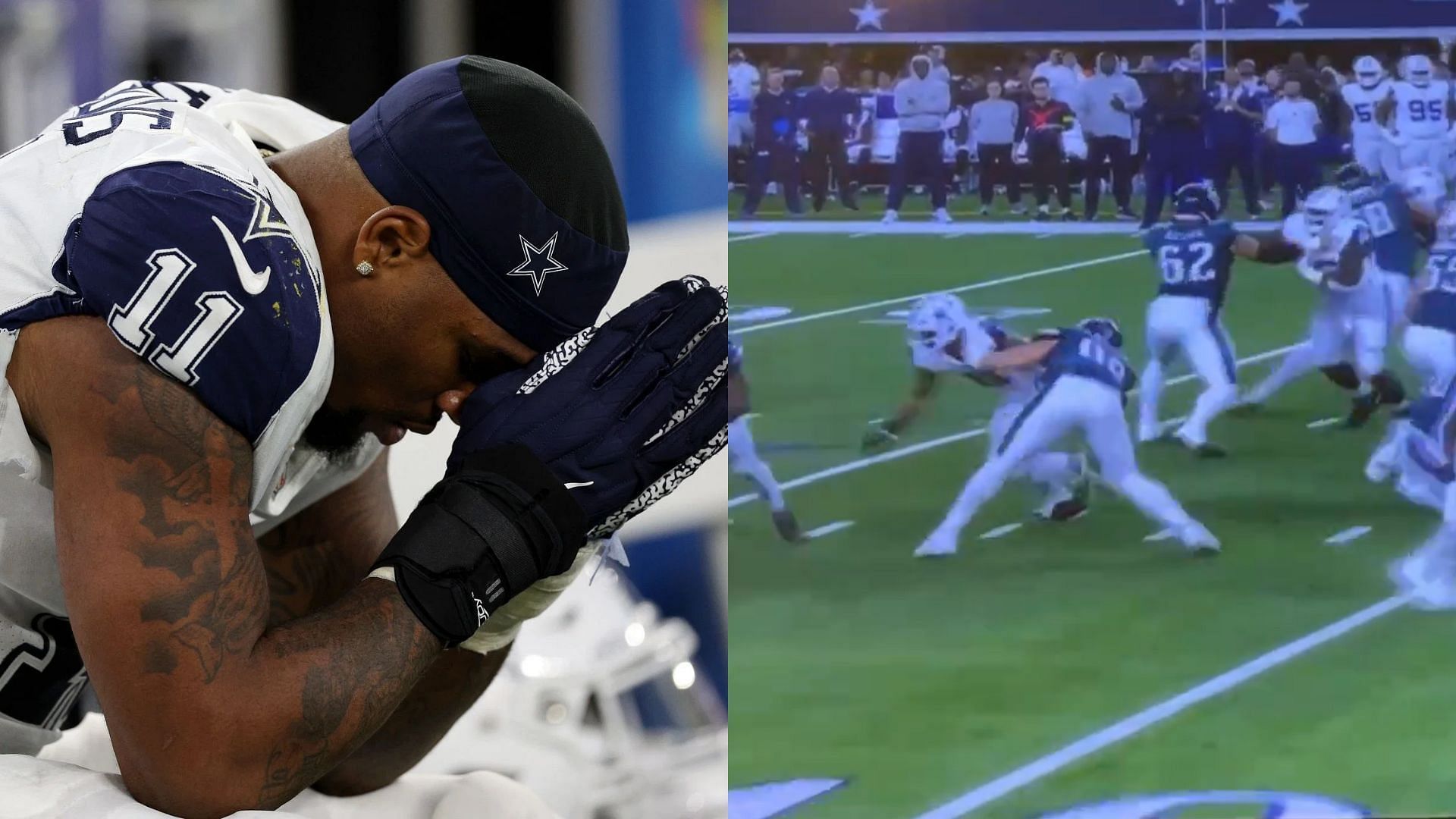Micah Parsons reacts to a no-call during the Cowboys