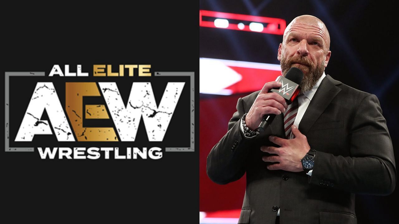 AEW logo (left) and Triple H (right)