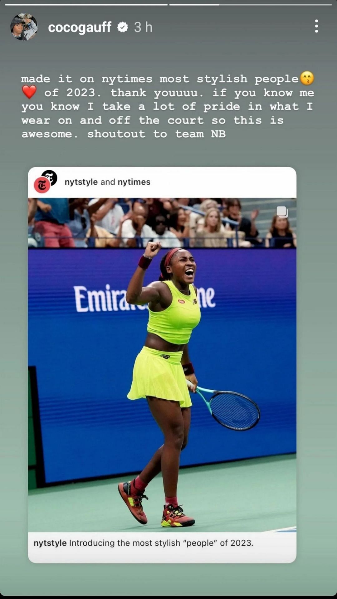 Coco Gauff reaction on being the most stylish people of 2023