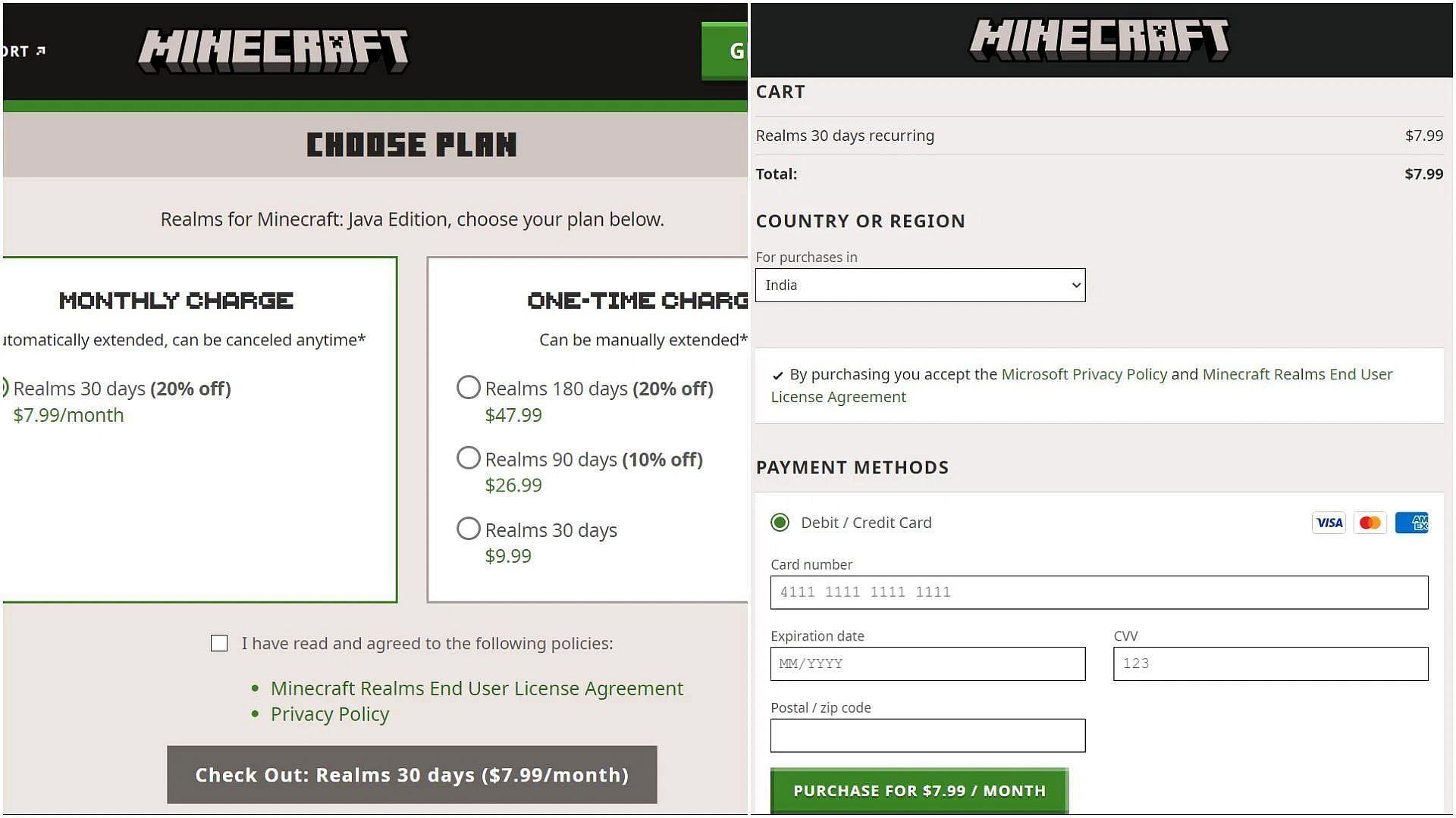 Players need to purchase a realm server from the official Minecraft website (Image via Mojang)