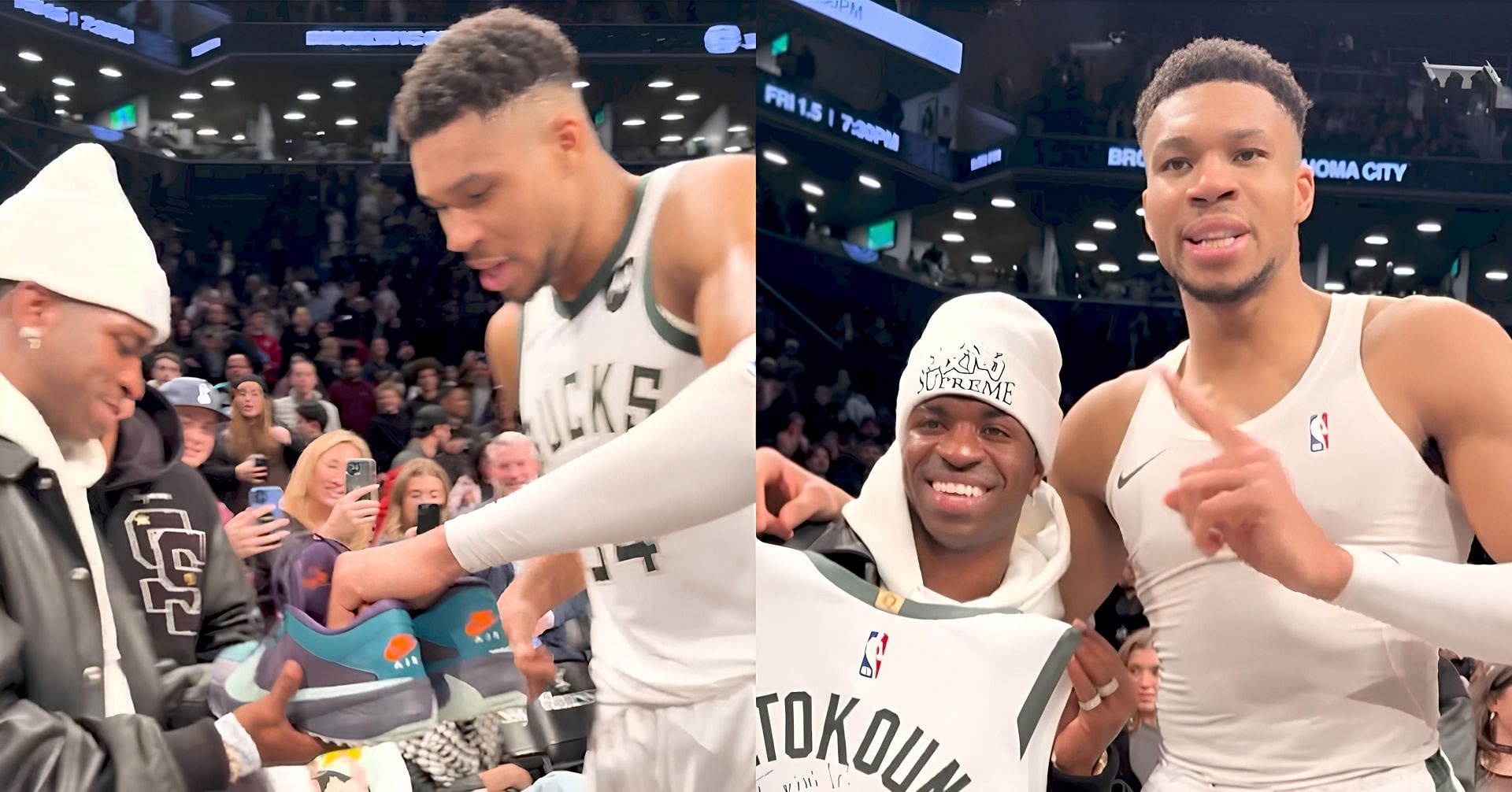 Giannis Antetokounmpo gives Real Madrid star Vinicius Junior $140 game-worn Freak 5s with signed jersey