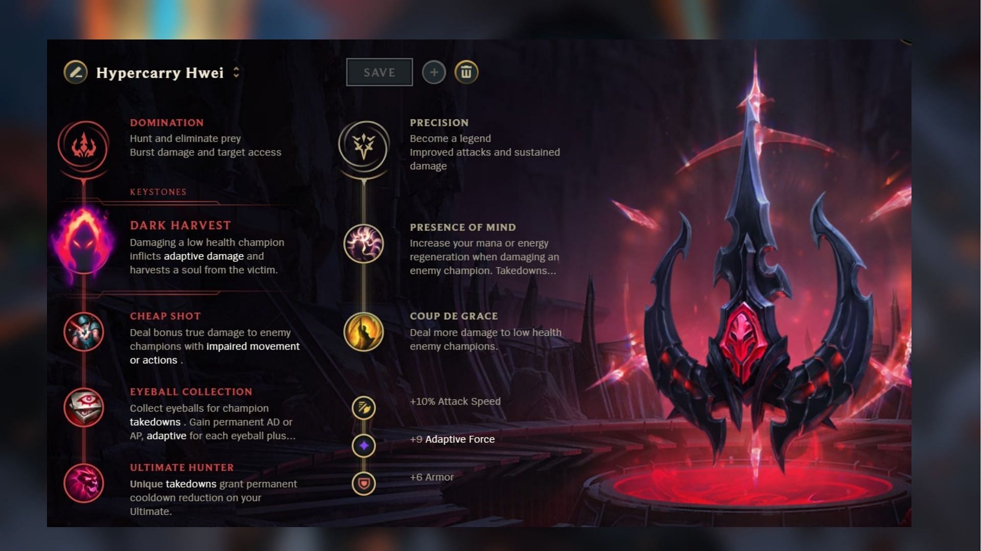 Hypercarry Hwei runes in League of Legends (Image via Riot Games)