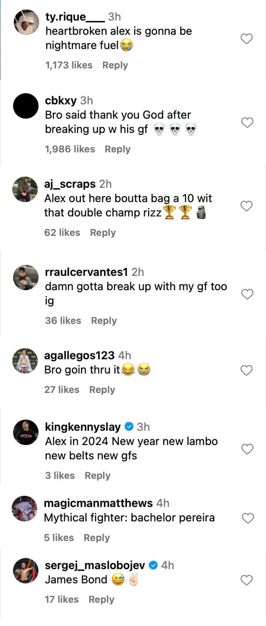 Fan reactions to Pereira&#039;s recent Instagram post [via @alexpoatanpereira on Instagram]