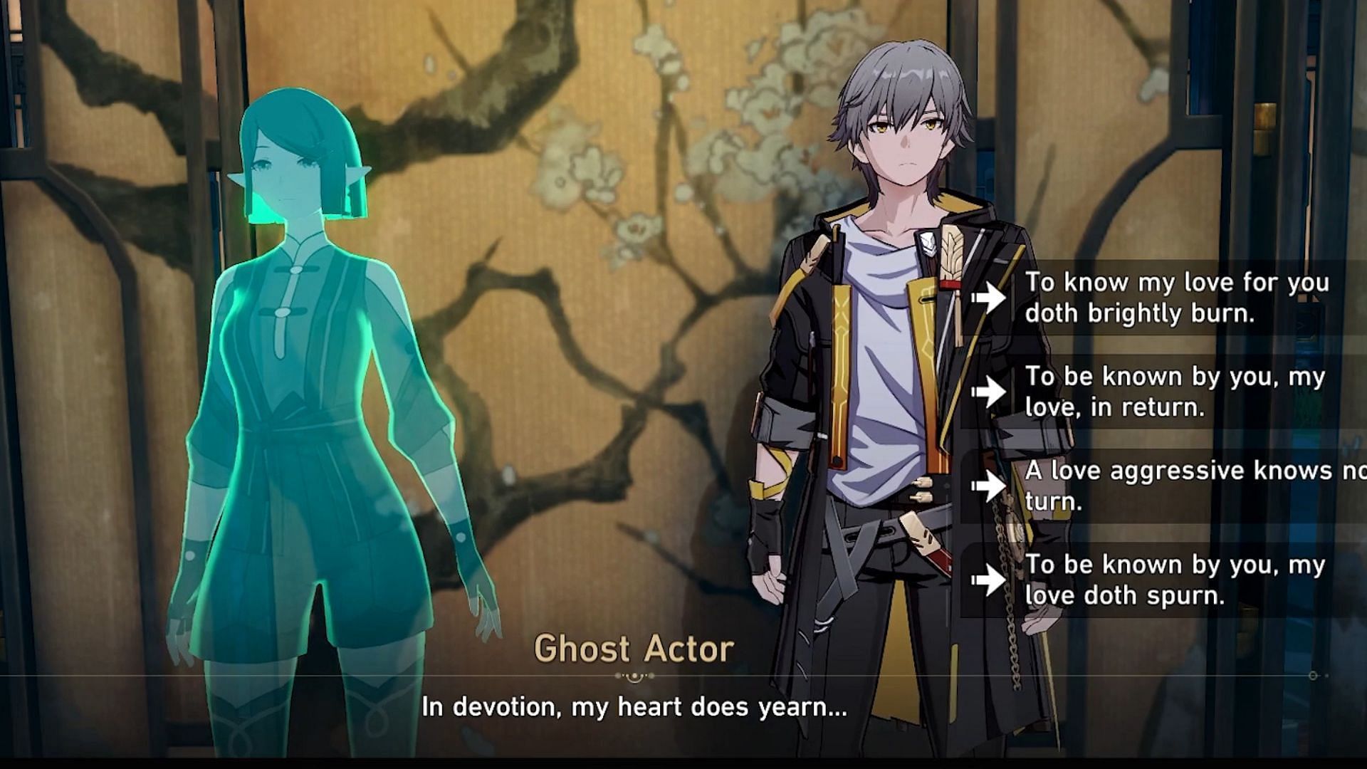 Choose the correct answers for the ghost actor&#039;s dialogues (Image via HoYoverse)