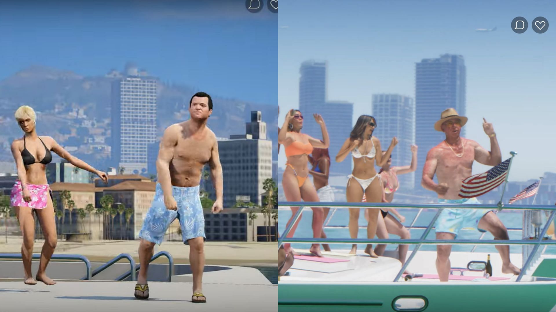 Comparison between the modded Grand Theft Auto 6 trailer and the original one (4/5) (Images via YouTube/@RavenwestR1, Rockstar Games)