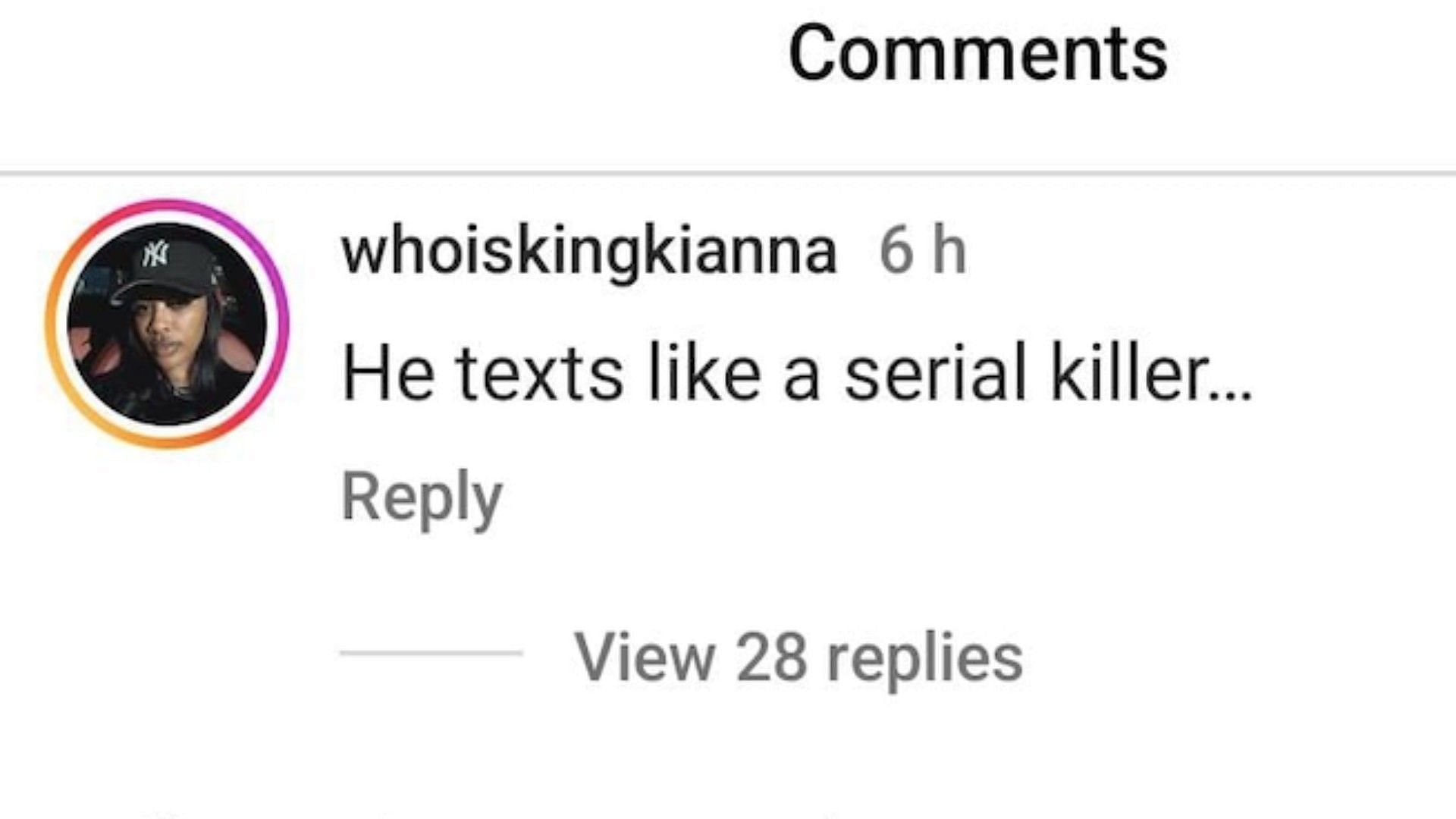 A fan reacts to Majors&#039; text (Screenshot via Instagram)