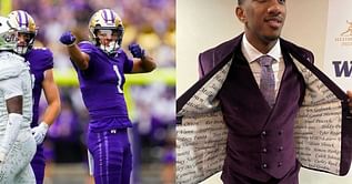 Heisman finalist Michael Penix Jr. rocks stunning custom purple suit jacket with a hidden message inside [PHOTOS]