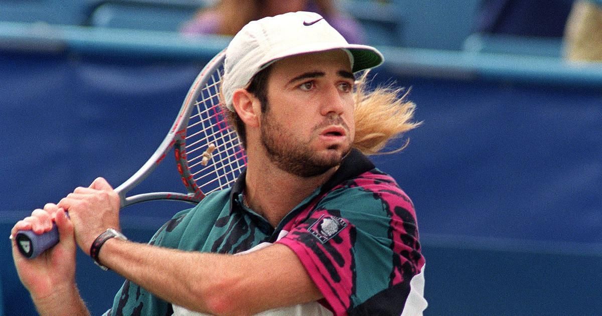 Andre Agassi hits a backhand