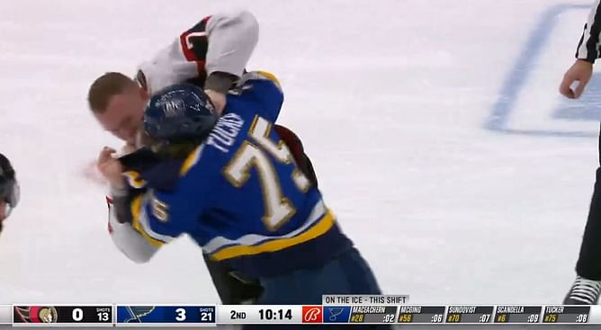 Video: Brady Tkachuk and Tyler Tucker trade massive blows as Sens captain's mother watches scrap live