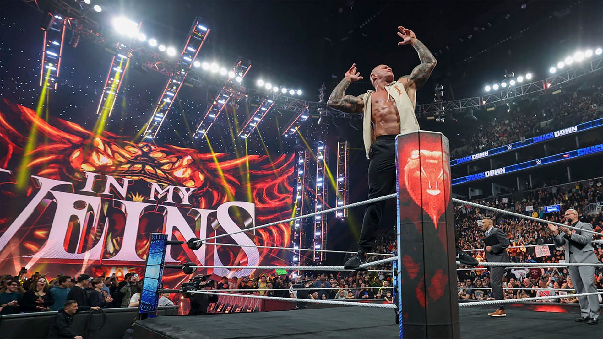 Randy Orton poses in the ring for WWE fans