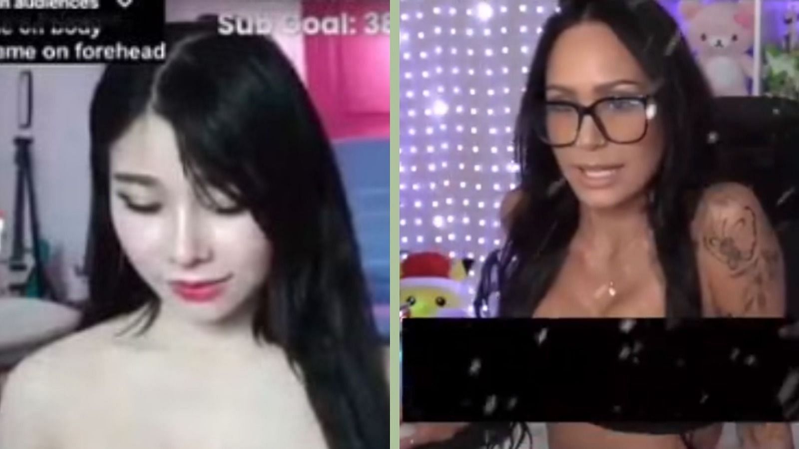 NSFW streamers use black boxes to cover parts of their bodies (Image via Twitch/Asianbunnyx and Firedancer)