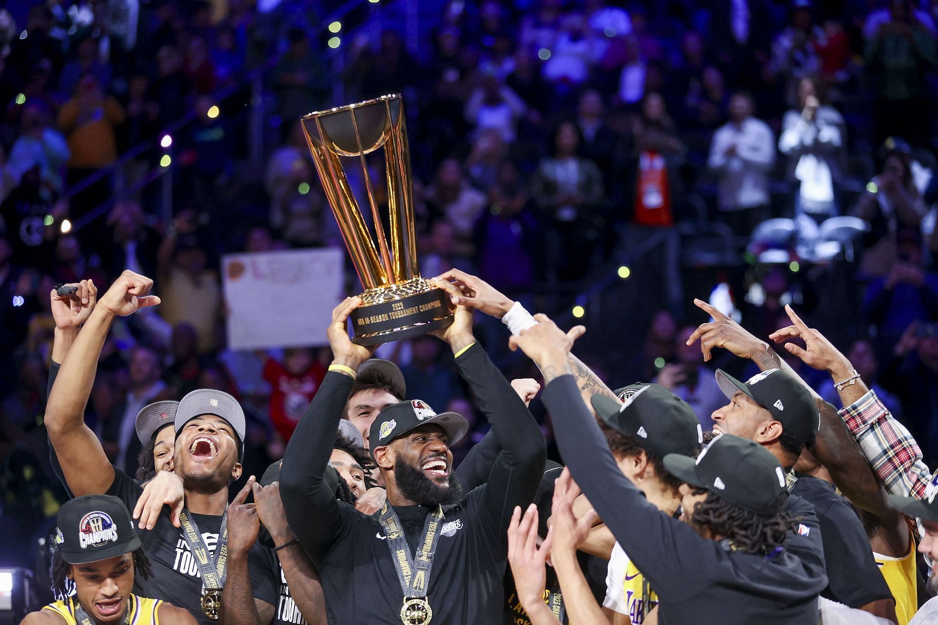 LeBron James and the LA Lakers with the NBA Cup