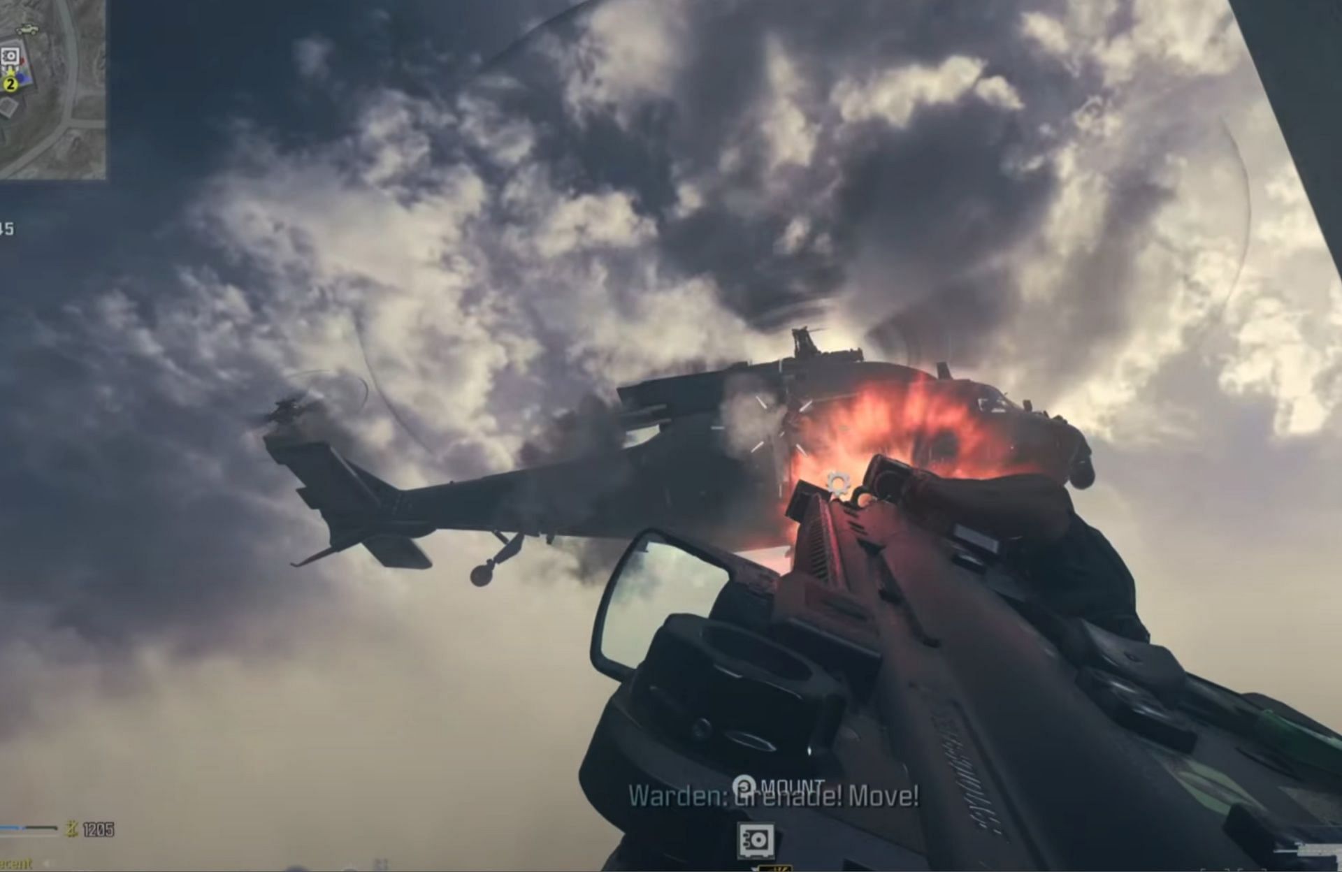Shooting down a reinforcement helicopter in MW3 Zombies (Image via Activision and YouTube/ DannieDecent)