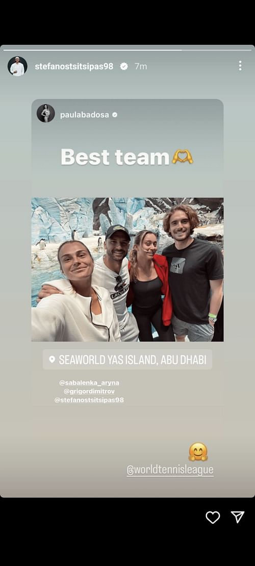 Stefanos Tsitsipas reshares Badosa's Instagram story on Wednesday