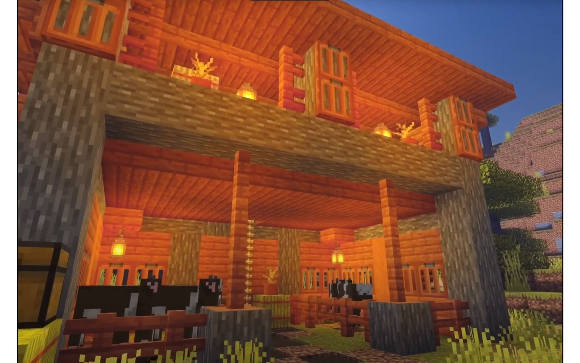 Acacia makes for a nice-looking stable for farm mobs (Image via YouTube/TheMountainSergeant)