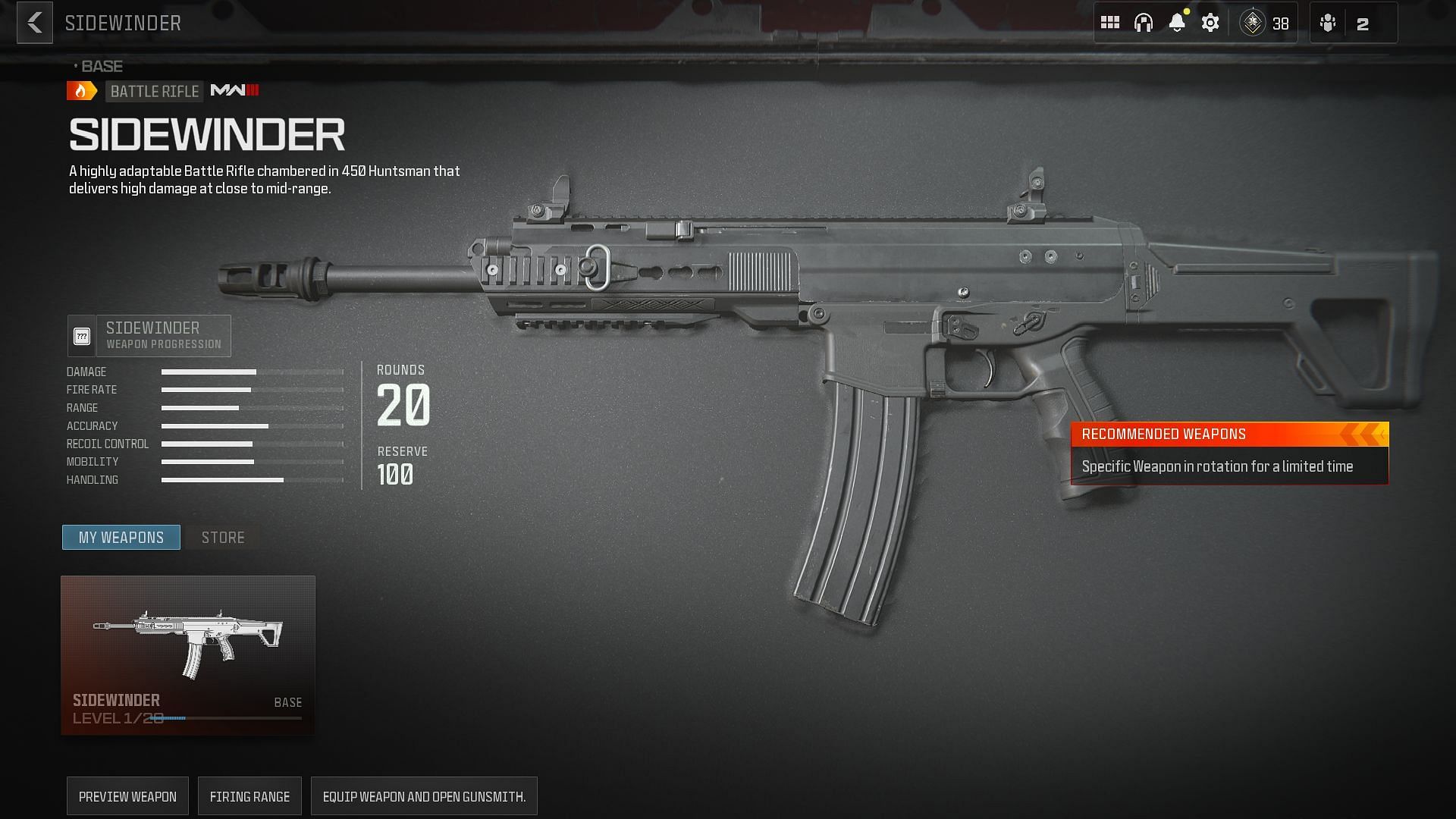 Sidewinder weapon (Image via Activision)