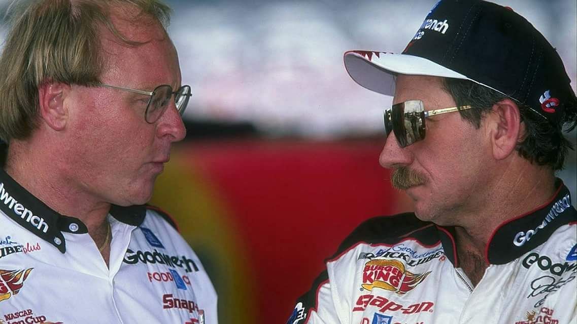 Larry McReynolds and Dale Earnhardt (Photo from X by @OldSchRides)
