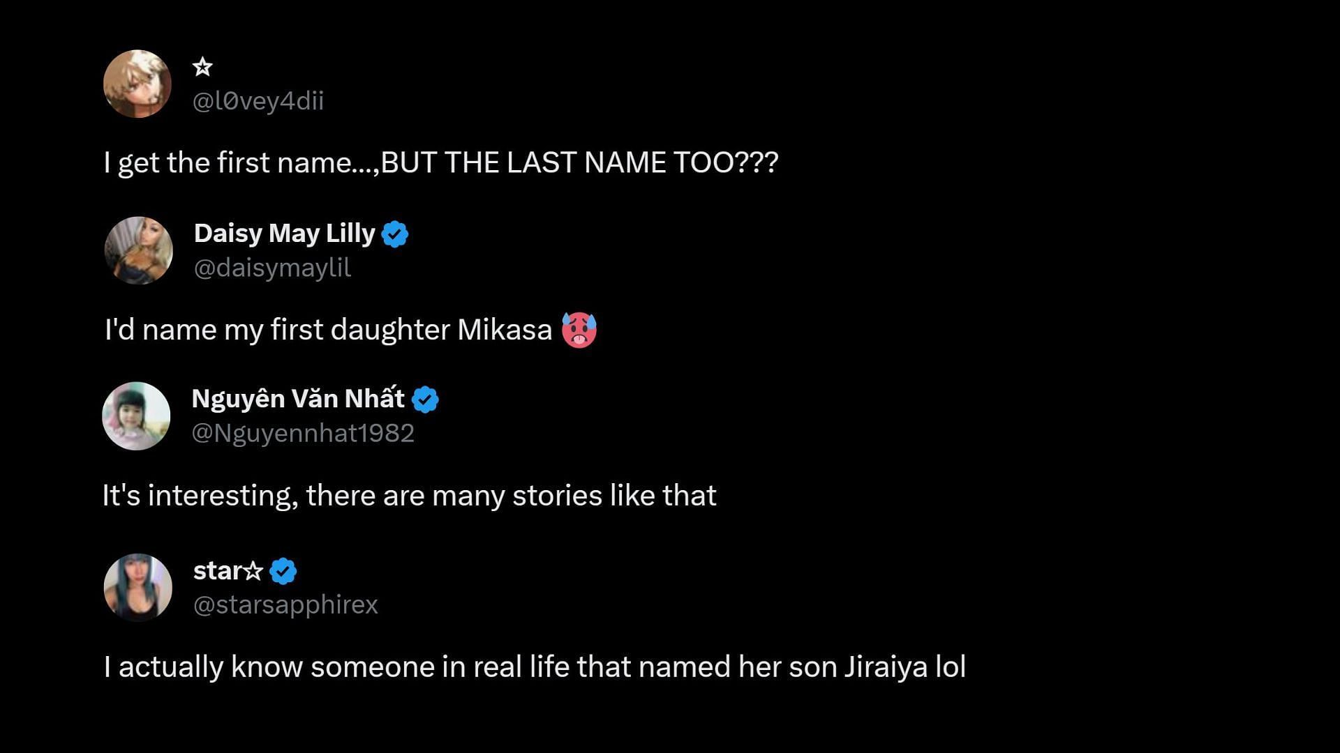 Screenshot of fans reacting to the baby&#039;s name (Image via Sportskeeda/X)