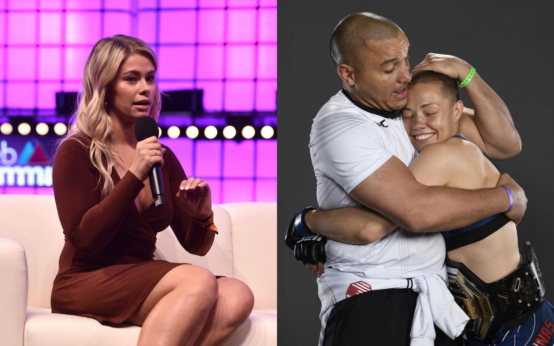 Paige VanZant (left) and Rose Namajunas with Pat Barry (right) [Image via: Getty Images and @rosenamajunas on Instagram] 