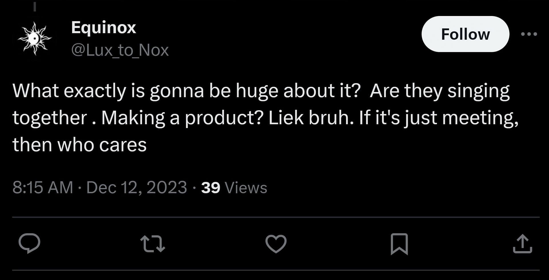 X user @Lux_to_Nox&#039;s comment (Image via Drama Alert/X)
