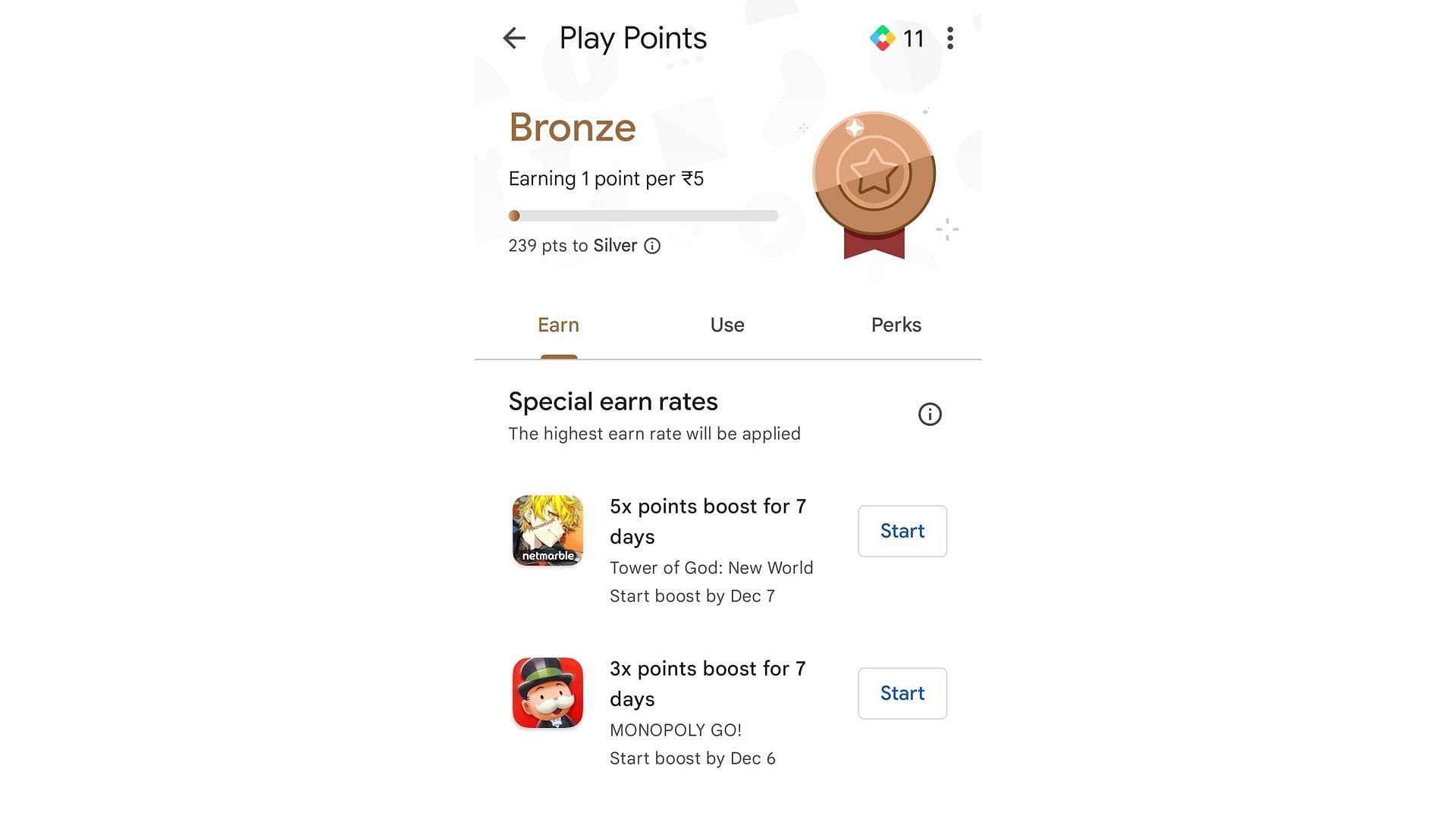 Les Play Points peuvent vous offrir des UC gratuites (Image via Google Play Store)