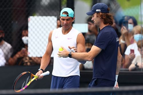 Rafael Nadal (left) and coach Carlos Moya