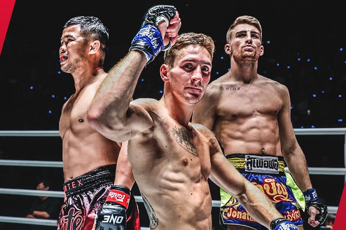 After defeating Thai legend Nong-O (L), Nico Carrillo (C) wants to challenge reigning ONE bantamweight Muay Thai world champion Jonathan Haggerty (R) next. -- Photo by ONE Championship