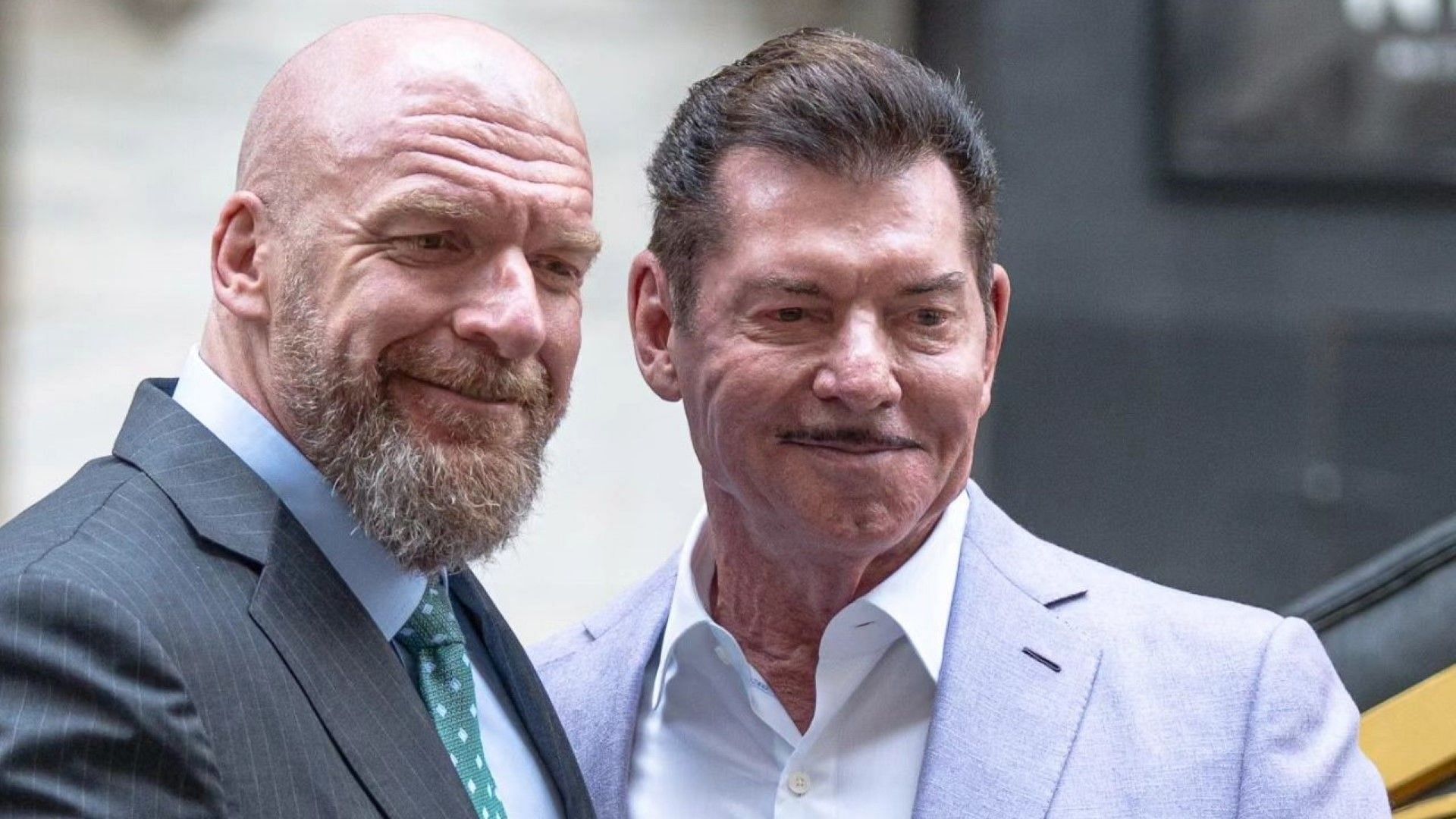 Triple H and Vince McMahon pose together at the TKO launch
